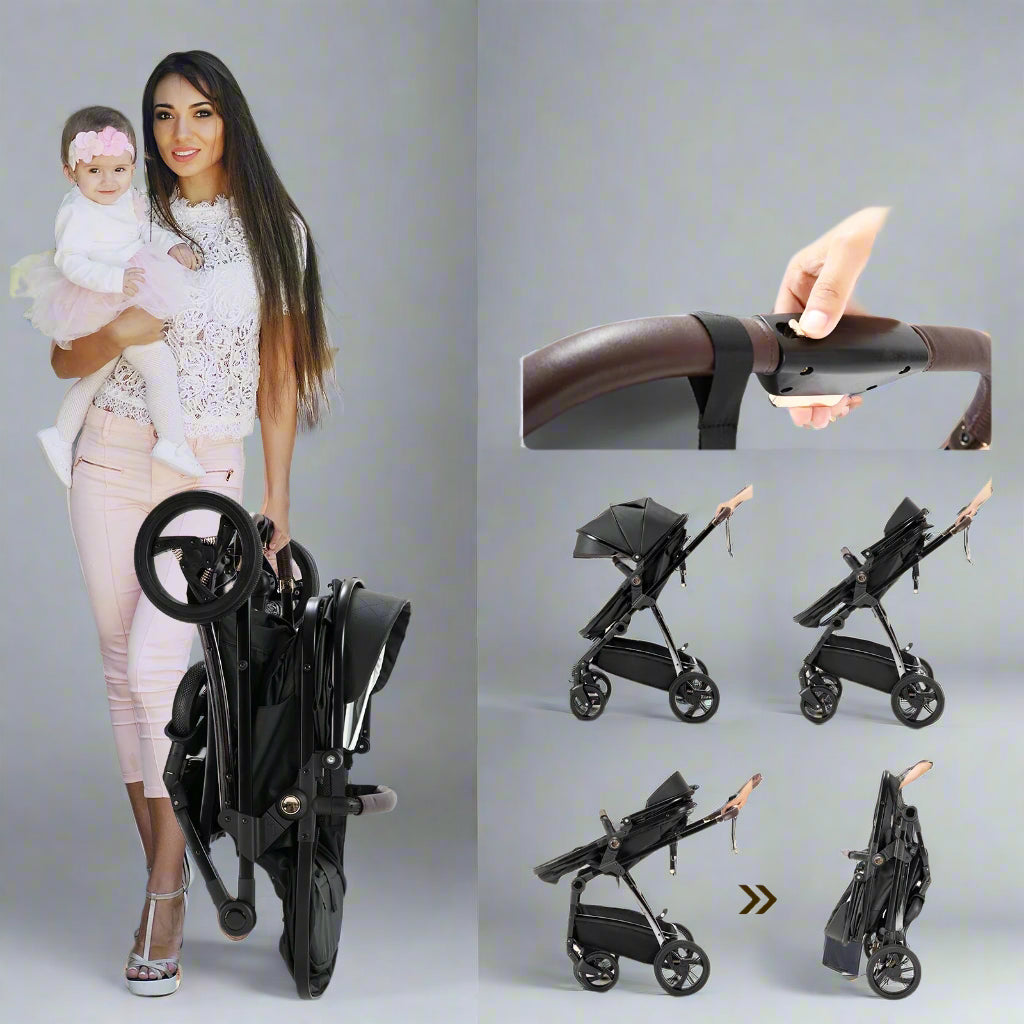 Luksus Læder Barnevogn 3 i 1